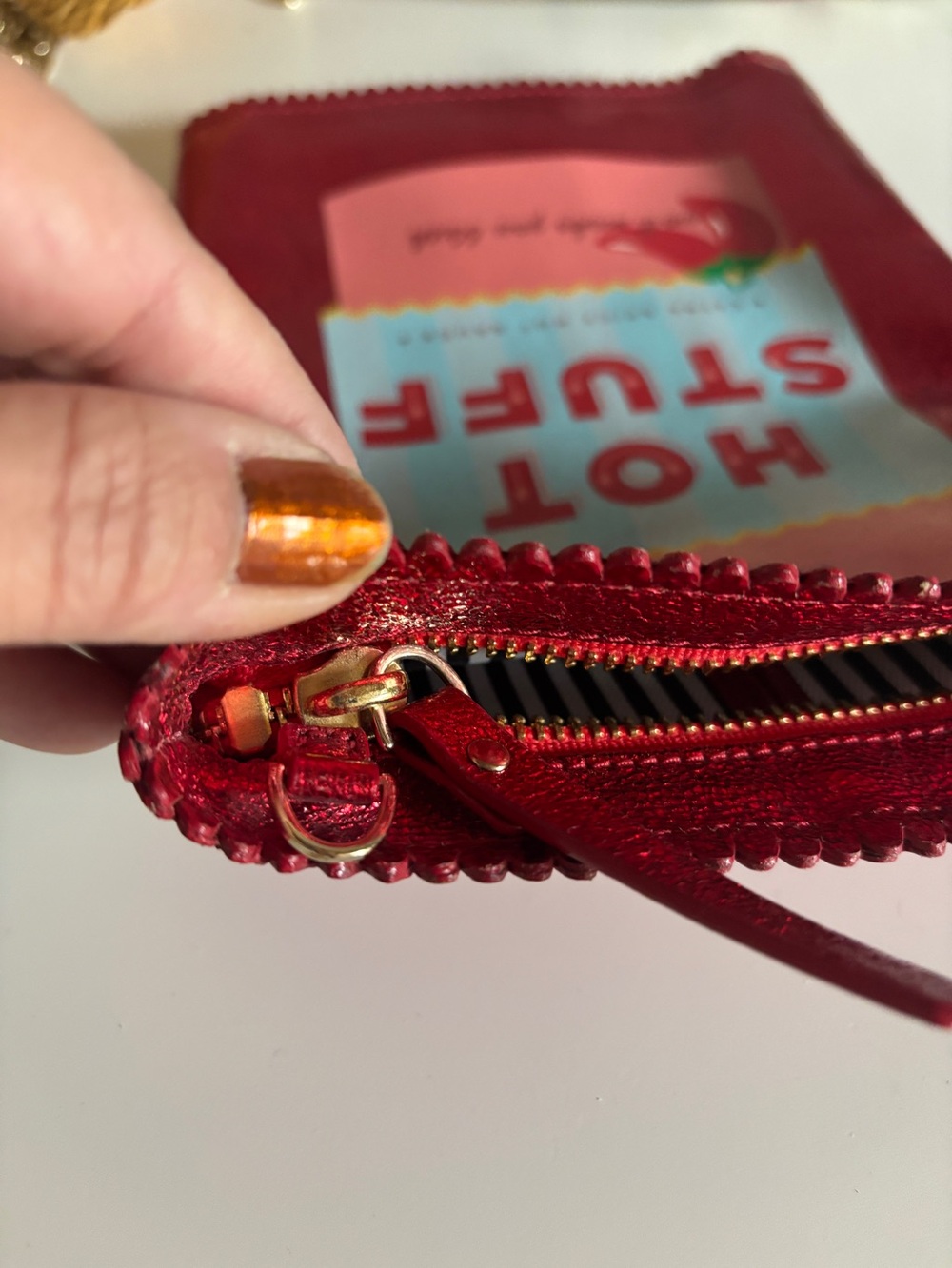 kate spade Metallic Red "Hot Stuff" Sauce Packet Graphic Zip Pouch - Picture 3 of 6